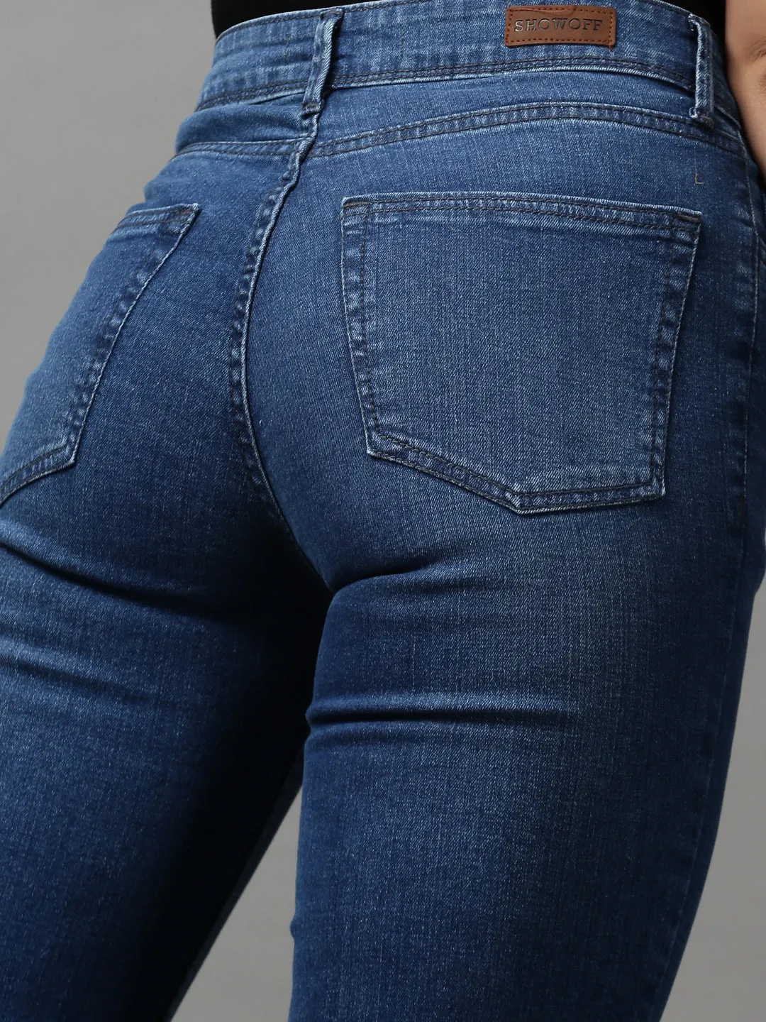 Women's Blue Solid Fit Denim Jeans