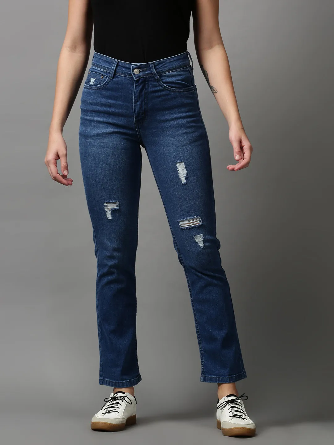 Women's Blue Solid Fit Denim Jeans