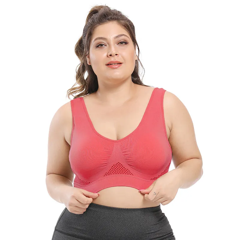 Women's Plus Size Mesh Breathable Comfy Gathered Sports Bra