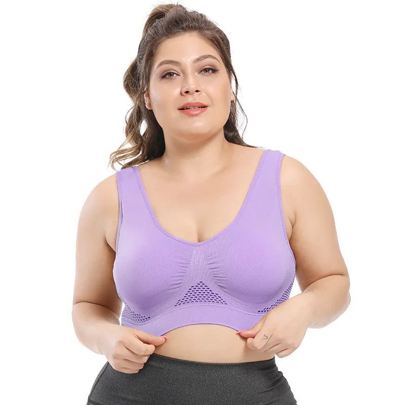 Women's Plus Size Mesh Breathable Comfy Gathered Sports Bra