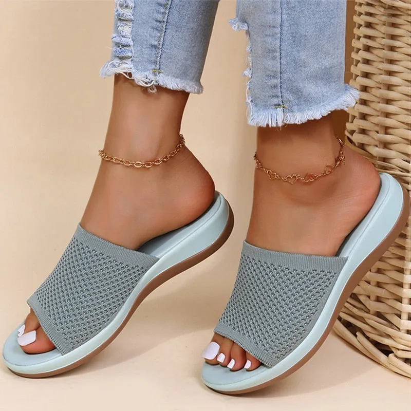 Yeknu Women Sandals New Summer Sandals Shoes Women Heels Sandals Breathable Mesh Slipper Wedges Chaussure Femme Summer Flip Flops