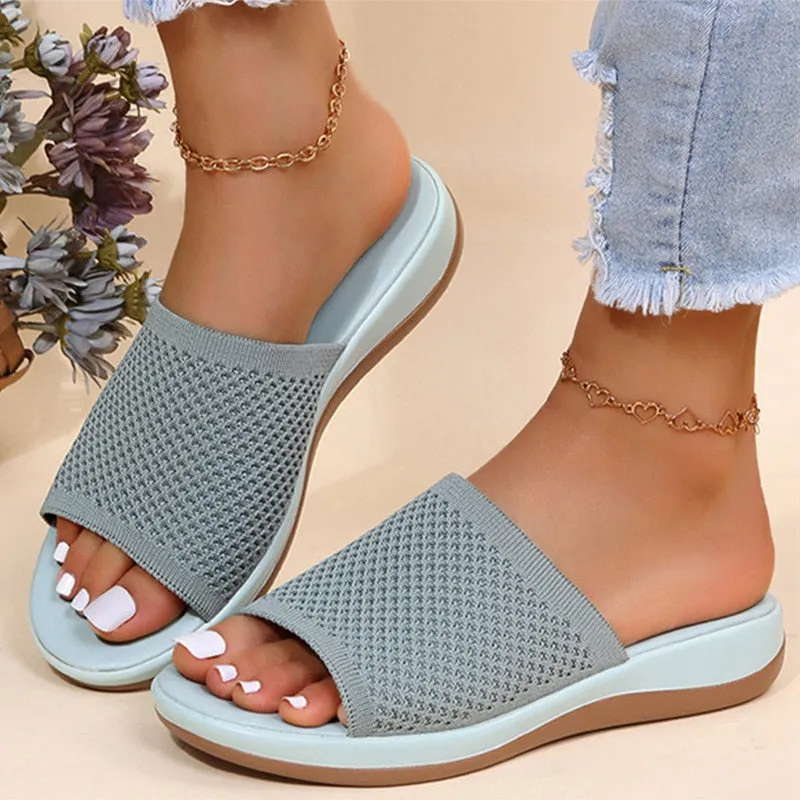 Yeknu Women Sandals New Summer Sandals Shoes Women Heels Sandals Breathable Mesh Slipper Wedges Chaussure Femme Summer Flip Flops