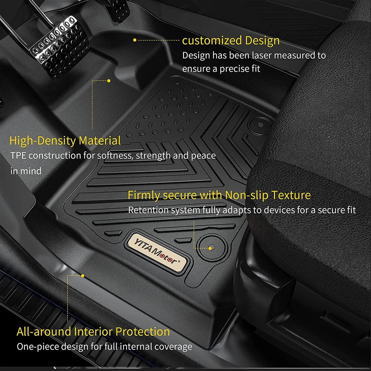 YITAMOTOR® 2019-2025 Dodge Ram 1500 Crew Cab New Body Floor Mats Floor Liner Rubber Front Rear Kit