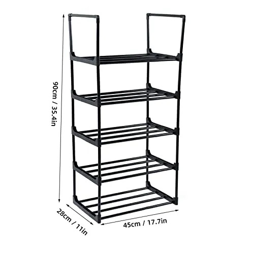 Yosoo Shoe Rack Tall Shoe Rack for Storage Shelf Space Saving Large Shoe Tower Durable Black Metal Stackable Shoe Cabinet with Hooks (1 Column 5 Layers)